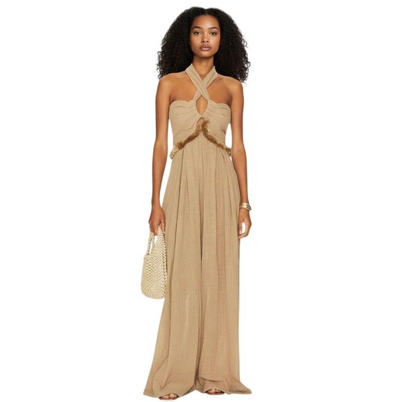 JBQ Just Bee Queen Esme Wide Leg Halter Jumpsuit in Beige...